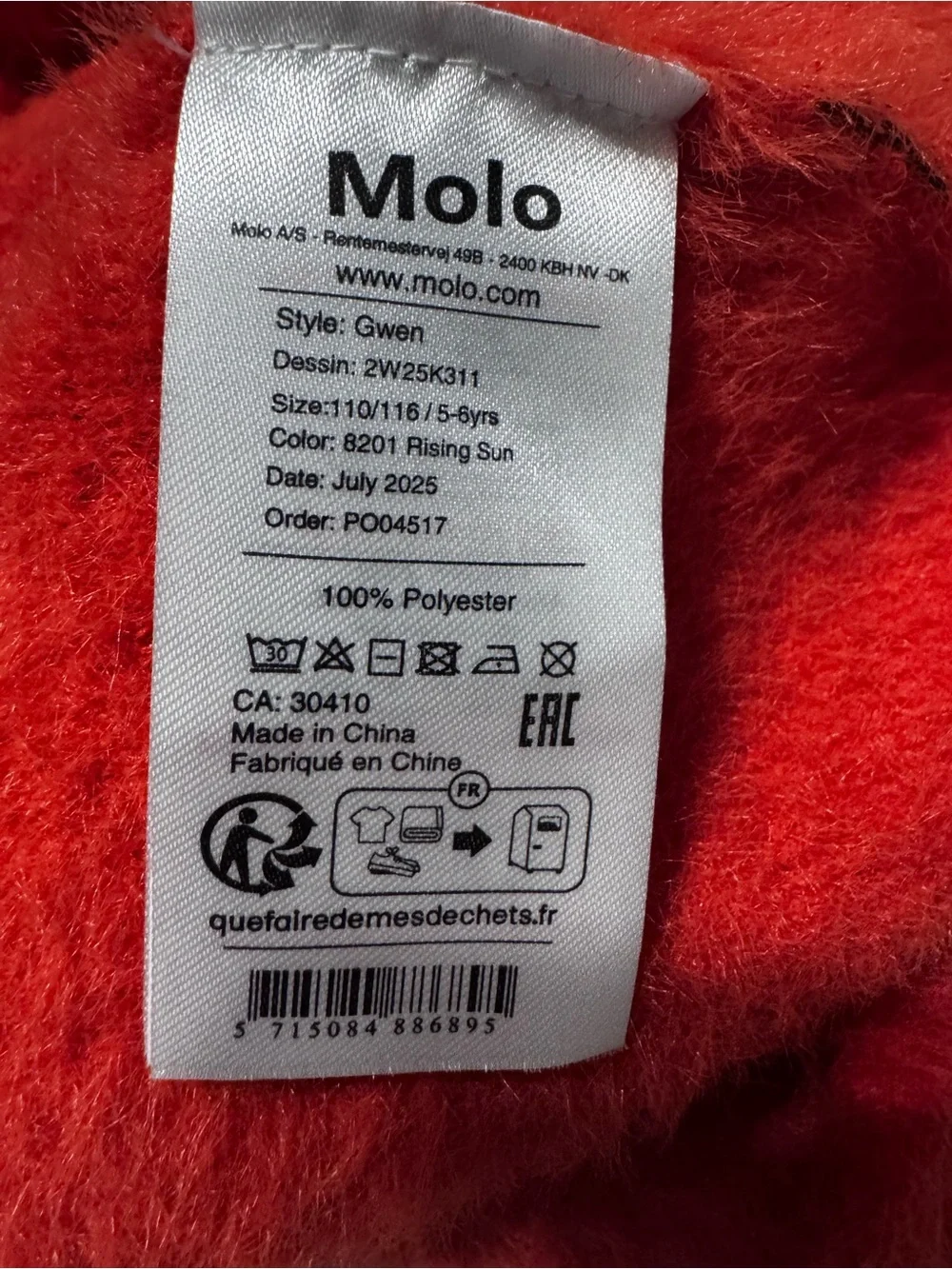 Molo Bright Orange Fuzzy Childs Cardigan